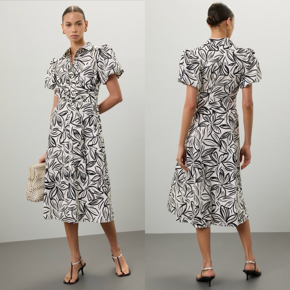 TOCCIN Puff Sleeve Shirt Dress | Black & White | Midi Designer Dress | Small